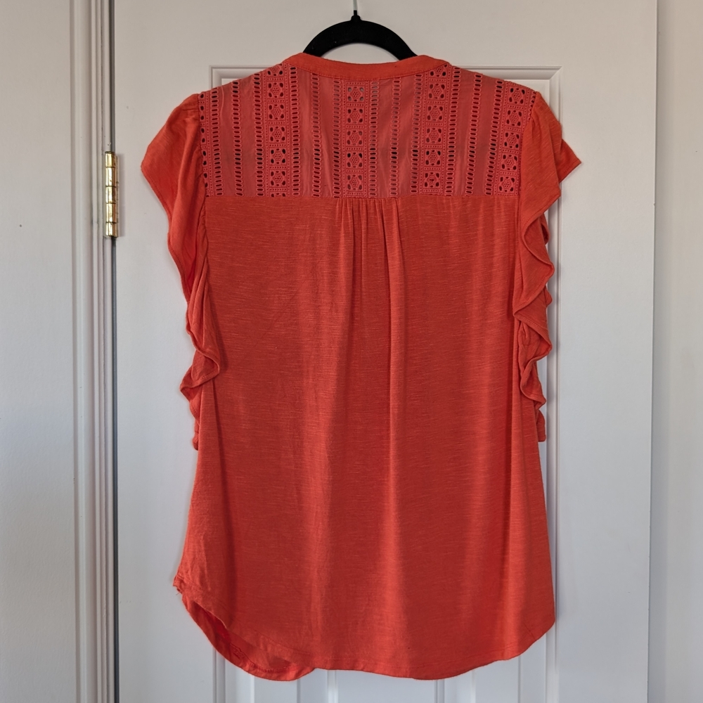 Orange Ruffled Button-Down Top - Picture 2 of 3
